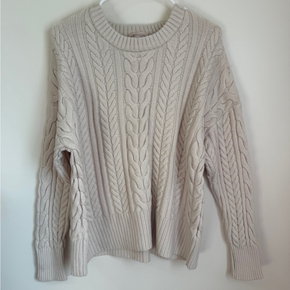 Philosophy cable knit sweater womens size medium cream soft crew neck neutral